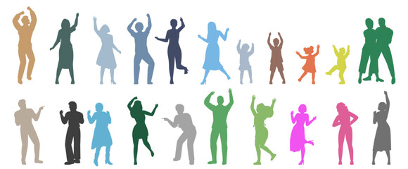 People characters dancing colorful silhouette isolated set