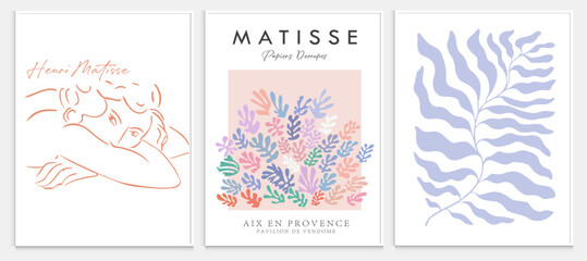 Contains Abstract Art Set in Matisse style, Decorative Modern Art, Vector illustration poster. Collection for trendy floral decoration.