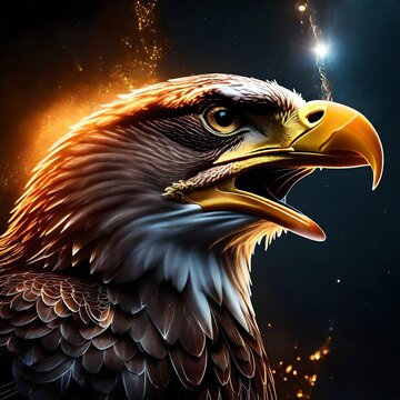 image of a concept art rendering of an epic constellation, fantasy, American bald eagle  made of fire and stars.