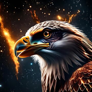 image of a concept art rendering of an epic constellation, fantasy, American bald eagle  made of fire and stars.