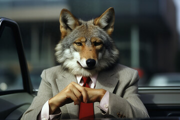 A coyote engaged in a negotiation stance, symbolizing the shrewdness and strategic thinking of a corporate negotiator.