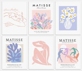 Contains Abstract Art Set in Matisse style, Decorative Modern Art, Vector illustration poster. Collection for trendy floral decoration.