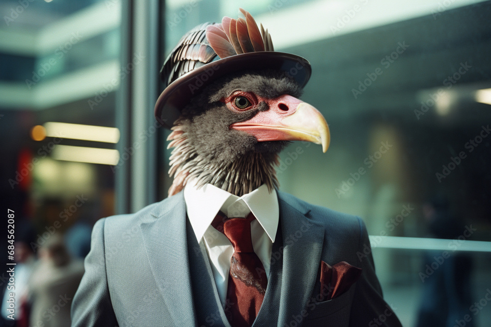 Poster An Archaeopteryx in a suit, symbolizing an adventurous spirit and curiosity in exploring new business territories.