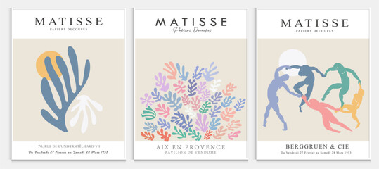 Contains Abstract Art Set in Matisse style, Decorative Modern Art, Vector illustration poster. Collection for trendy floral decoration.