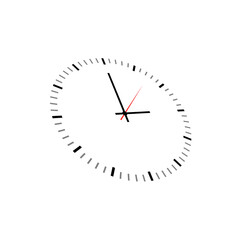 Clock isolated on white background perspective view, transparent circle clock. - obrazy, fototapety, plakaty