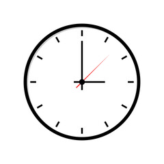 Circle wall clock isolated on white background. Simple clock icon.