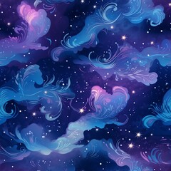 Fototapeta na wymiar Celestial Cosmic Constellations Pattern in Mystical Blues and Purples