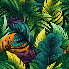 Colorful Tropical Leaves Pattern for Cushions and Fabrics

