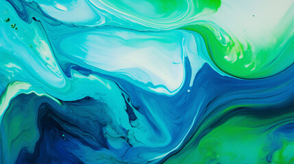 Fototapeta na wymiar Flowing cyan blue and emerald green mix paint