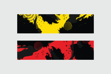 Yellow and red abstract grunge horizontal banner design