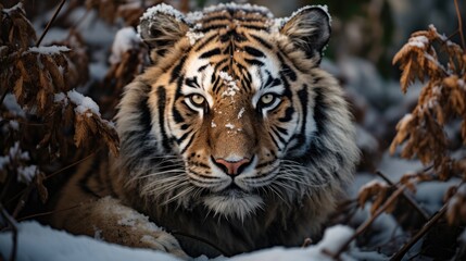 Obraz premium Panthera Tigris Altaica in Taiga