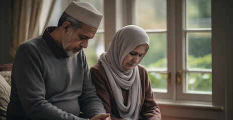 Muslim Couple Man and Woman Worried Reading Letter - Powered by Adobe