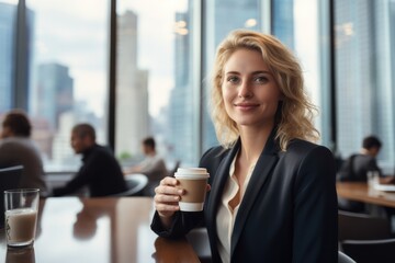 Portrait of business woman executive director in skyscraper financial district