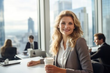 Obraz premium Portrait of business woman executive director in skyscraper financial district