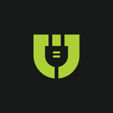 letter U logo with plug
