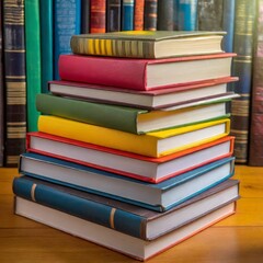 A stack of colorful books, neatly piled one on top of the other. Each book has a unique, eye-catching cover.