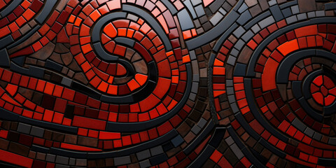 Mosaic Texture With Black And Red Elements Created Using Artificial Intelligence