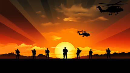 Fototapeta na wymiar Six military silhouettes