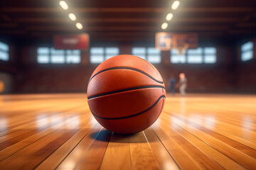 Basketball liegt auf dem Spiefeld, Spielpause, erstellt mit generativer KI