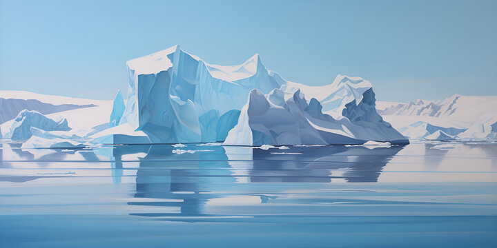 Iceberg in polar regions .Frozen Giants, Majestic Icebergs in Polar Regions Underneath the Endless Sky .Capturing the Grandeur of Icebergs in Polar Landscapes .