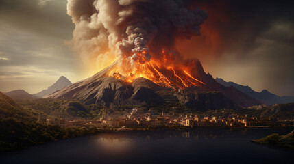 Imagination of Campi Flegrei caldera eruption - obrazy, fototapety, plakaty