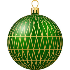 Christmas and New Year decor. Green and gold ornament ball. 3d realistic png illustration.