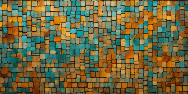 Mosaic Texture With Turquoise And Gold Elements Created Using Artificial Intelligence © Damianius