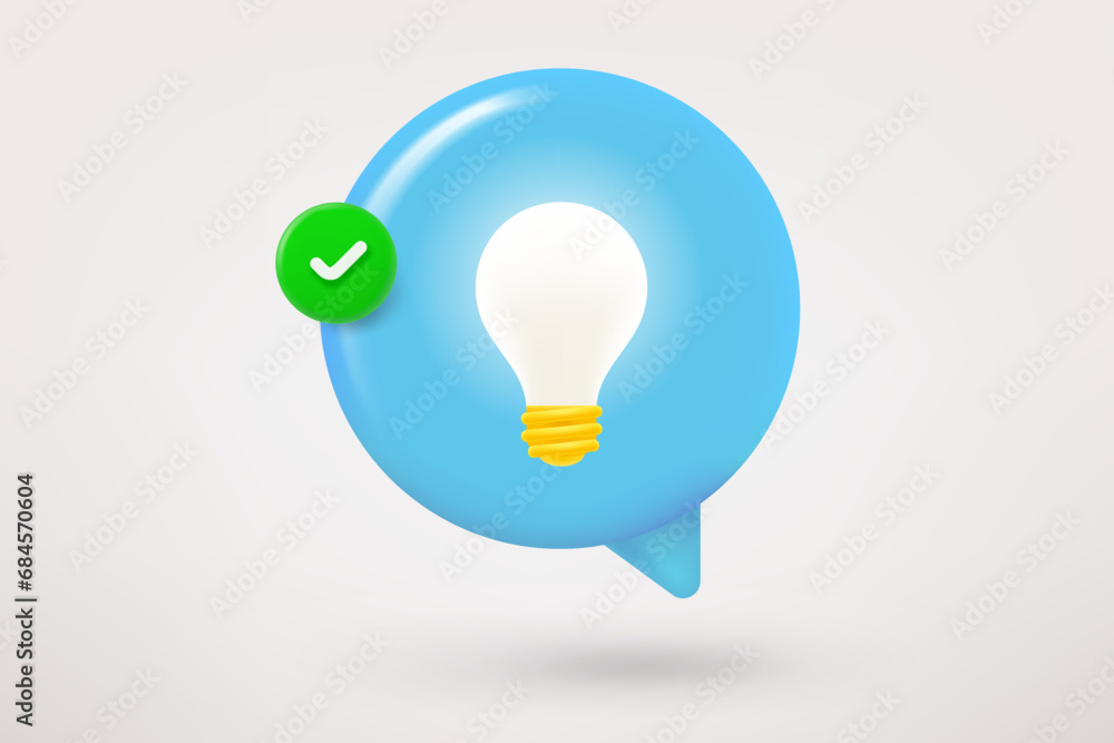 Poster Speech cloud with green checkmark. 3d vector icon