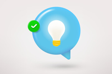 Speech cloud with green checkmark. 3d vector icon