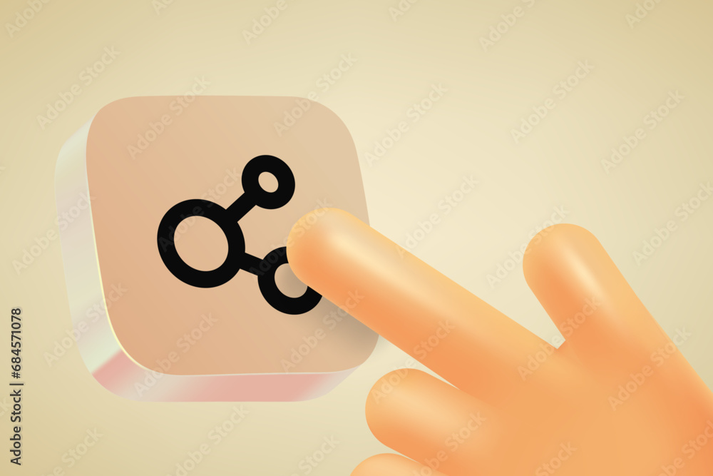 Poster hand pressing button with share sign. sharing concept. 3d vector illustration