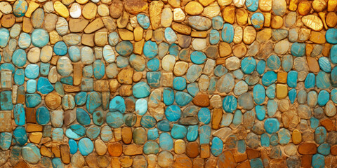Mosaic Texture With Turquoise And Gold Elements Created Using Artificial Intelligence