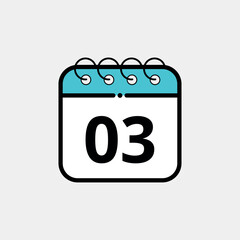 Calendar flat icon for websites, blogs and graphic resources. Calendar vector illustration with specific day marked, day 03.