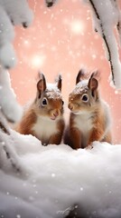 Winter background squirrels frame art with space for text, background image, AI generated