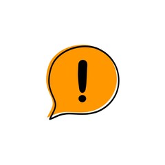 Black danger warning attention sign or exclamation symbol in dark orange speech bubble icon illustration on white background. Icon illustration.