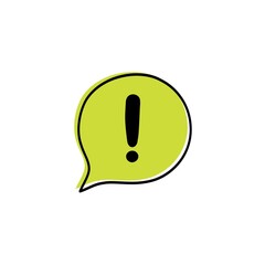 Black danger warning attention sign or exclamation symbol in light green speech bubble icon illustration on white background. Icon illustration.
