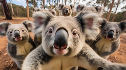 Obraz premium Group of cute koala bears making selfie.