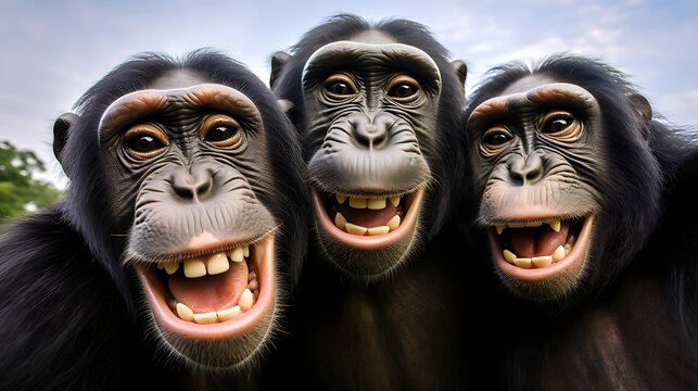 Group of funny monkeys making selfie.Close up.