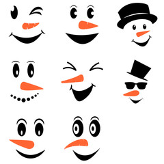 Collection of Cute Snowman Faces, snowman face vector set, Snowman face Christmas Isolated vector design, Vector illustration isolated