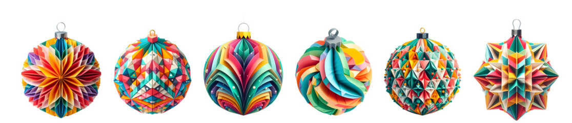 Christmas Ornaments transparent background cutout. PNG file. Assorted colors and patterns. Mockup...