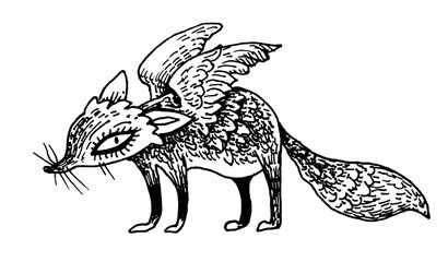 Fox Mask with Wings Hat Crown Masquerade Logo Stamp Print Tattoo