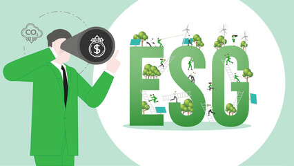 ESG sustainability business visionary. Carbon credit vision from reduce carbon footprint and carbon dioxide to carbon offset.
