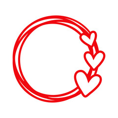 Logo del día de San Valentín. Marco circular con líneas con silueta de corazones para su uso en felicitaciones y tarjetas