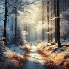 Tranquil forest path winter beauty revealed