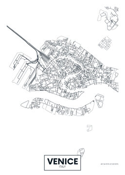 City map Venice, urban planning travel vector poster design
