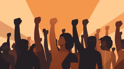 Fototapeta premium Empowering image of the Black Lives Matter movement: individuals of African American descent raising their fists in solidarity, advocating for justice, equality, and recognition of their rights.