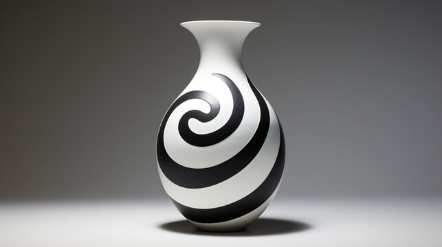 A contemporary vase with a spiral design set against