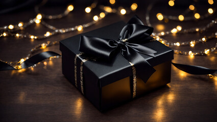 Gorgeous black gift box with ribbon and bow