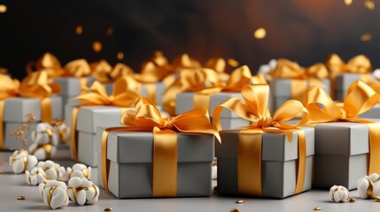 Beautiful Gift Box Golden Ribbon Bow , Background HD, Illustrations