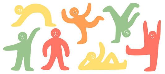 Cute vector different people in various poses. Modern vector illustration for children 