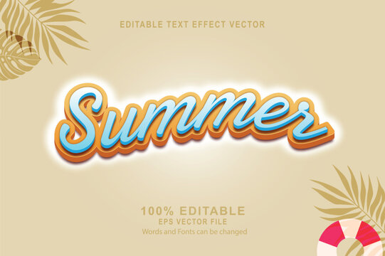 Summer Vector text effect. Editable text effect template. Summer 3d Editable Text Effect vector. 